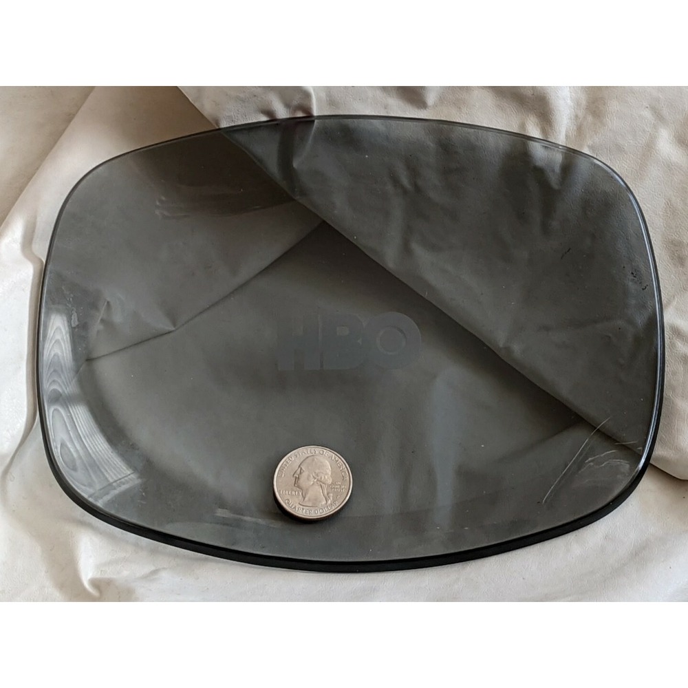 1980 HBO Home Box Office Logo Oval Cable TV Smoked Glass Tray Dish 7.5 x 6"
